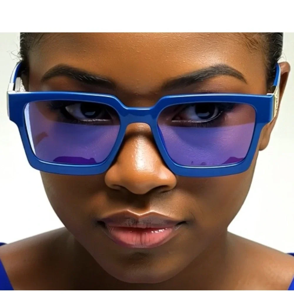 Women Square Sunglasses Blue Lens Frame Driving Retro UV400‎ Protection Female